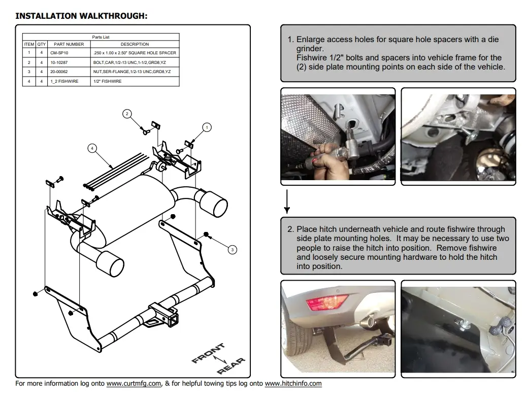 2014 Ford Escape Trailer Hitch Installation Instructions CURT 13131
