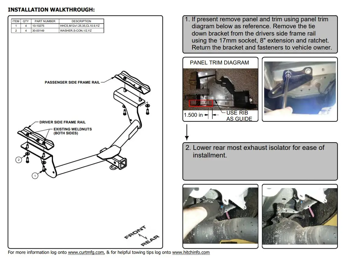 2017 RAV4 trailer hitch installation manual CURT 13149