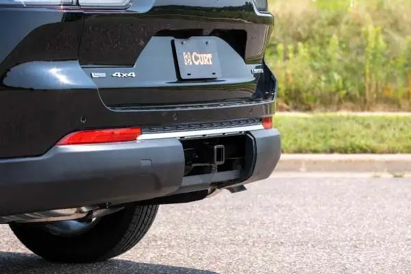 Rear of a car with a 2-inch receiver hitch installed