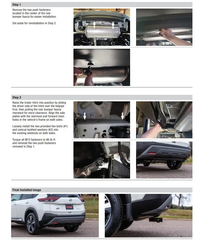 2017 Nissan Rogue trailer hitch installation manual CURT 13471