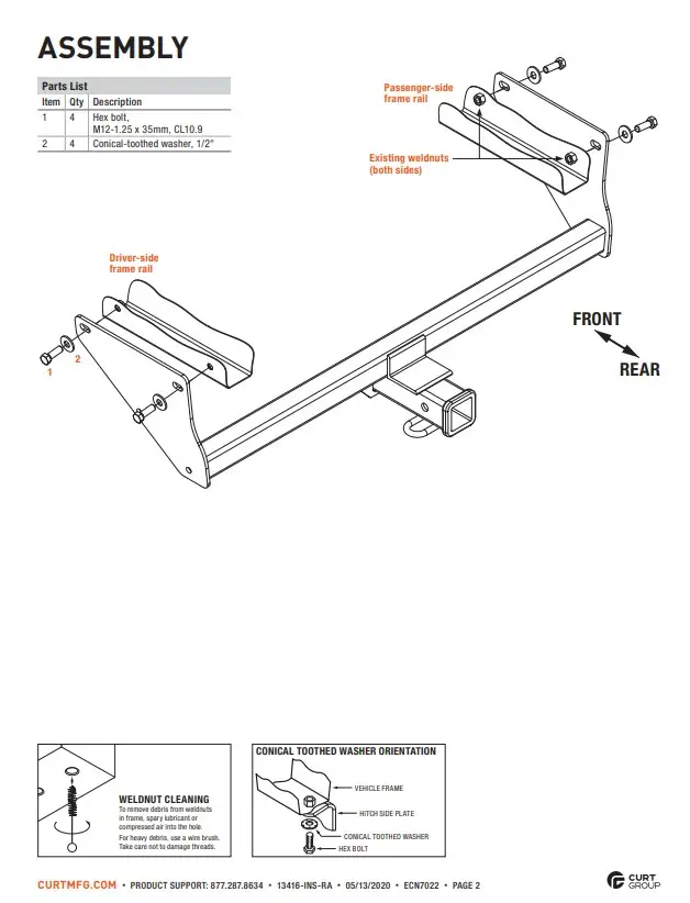 2024 rav4 trailer hitch installation sheet CURT 13416