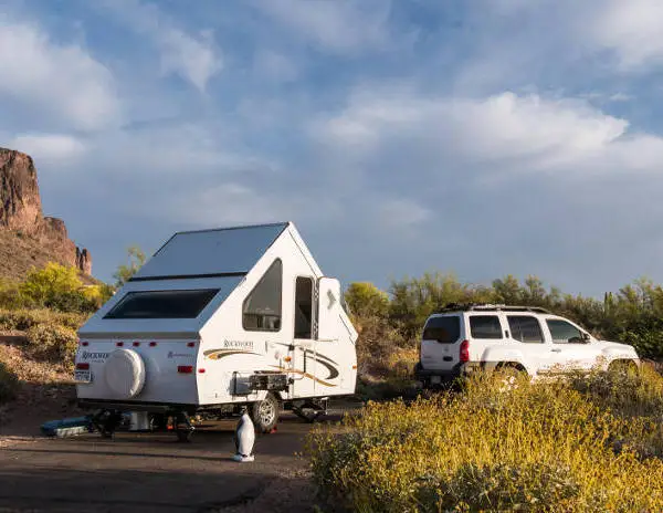 A-frame camper trailer camping