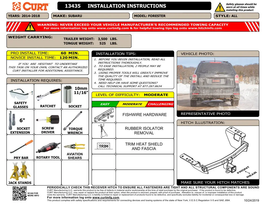 CURT 13435 Subaru Forester Installation Sheet