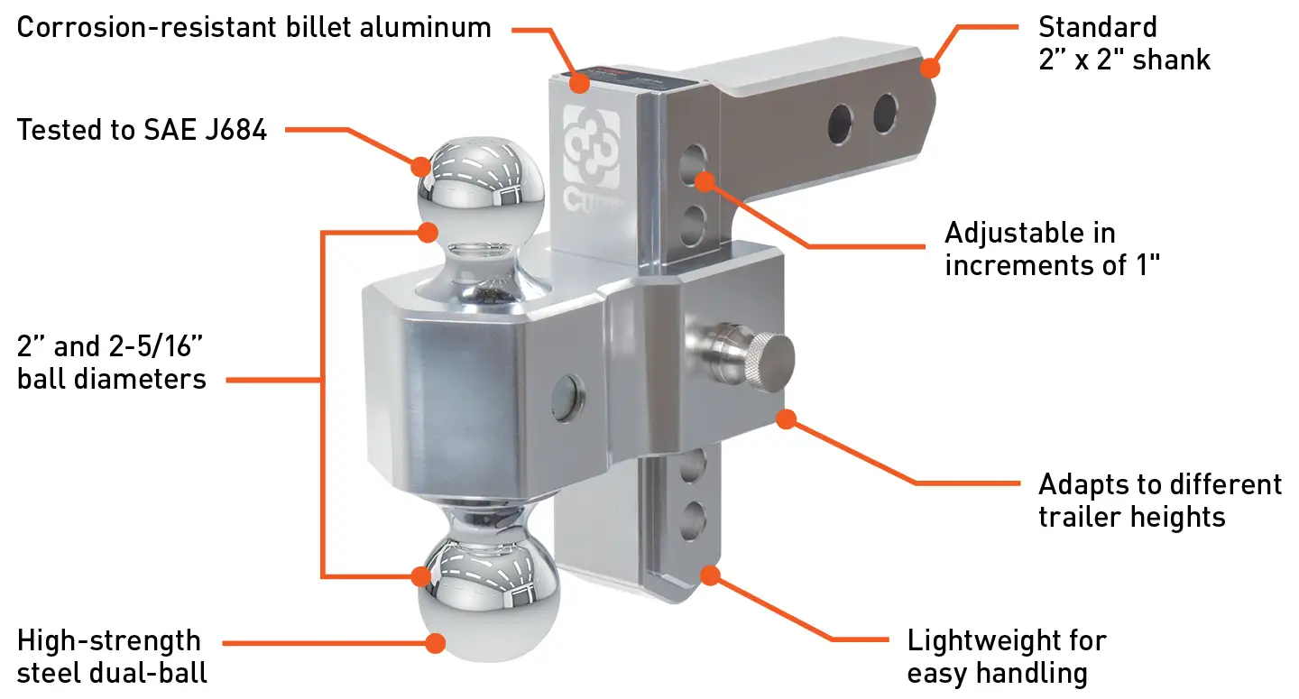 CURT Adjustable Aluminum Ball Mounts Features