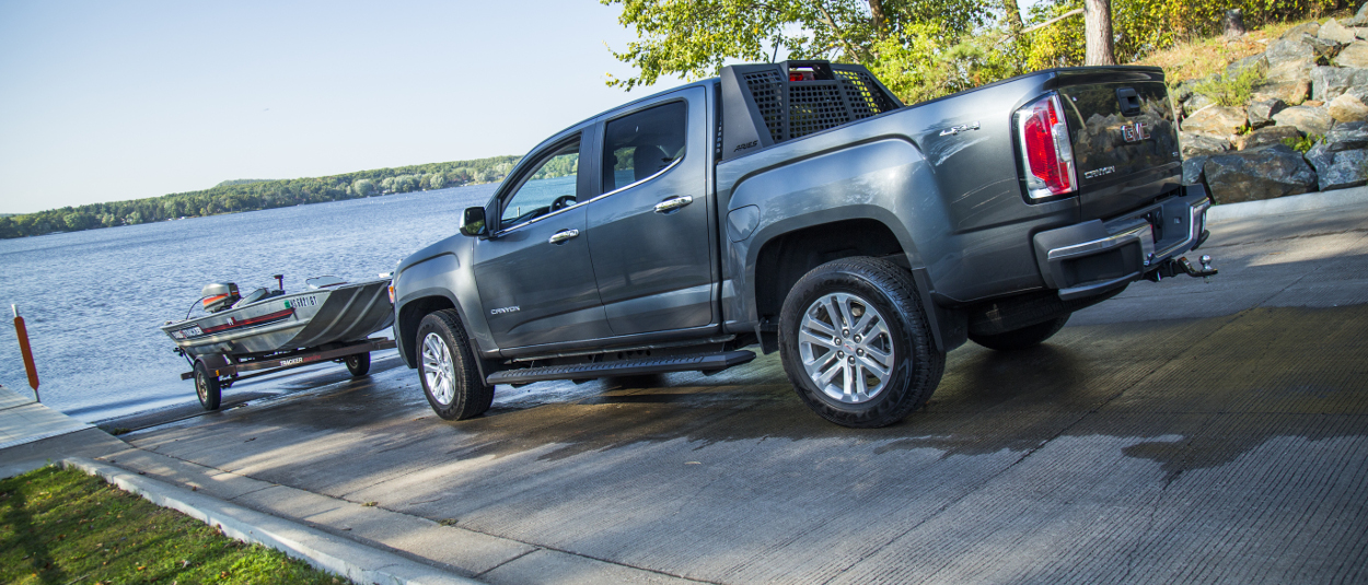 CURT front hitch on truck launching boat