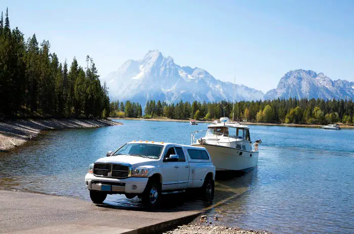 Dually Truck Launching Large Boat