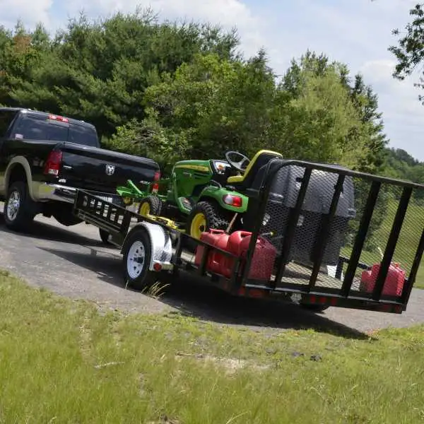 Landscape trailer moving lawn mower