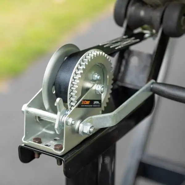 Hand winch on boat trailer