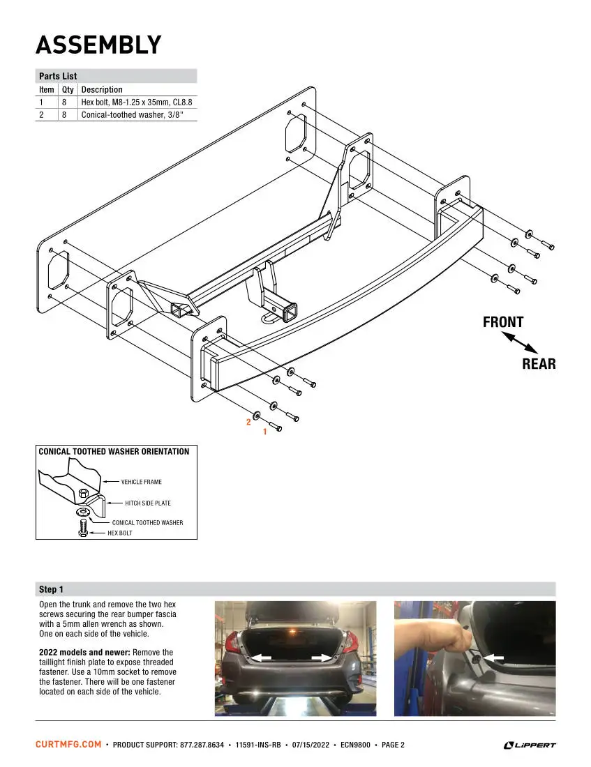 Honda Civic Hitch Installation Diagram 11591 CURT