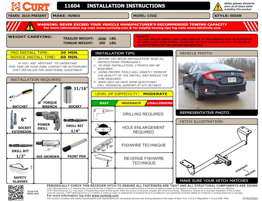 Honda Civic Hitch Installation Instructions 11604 CURT