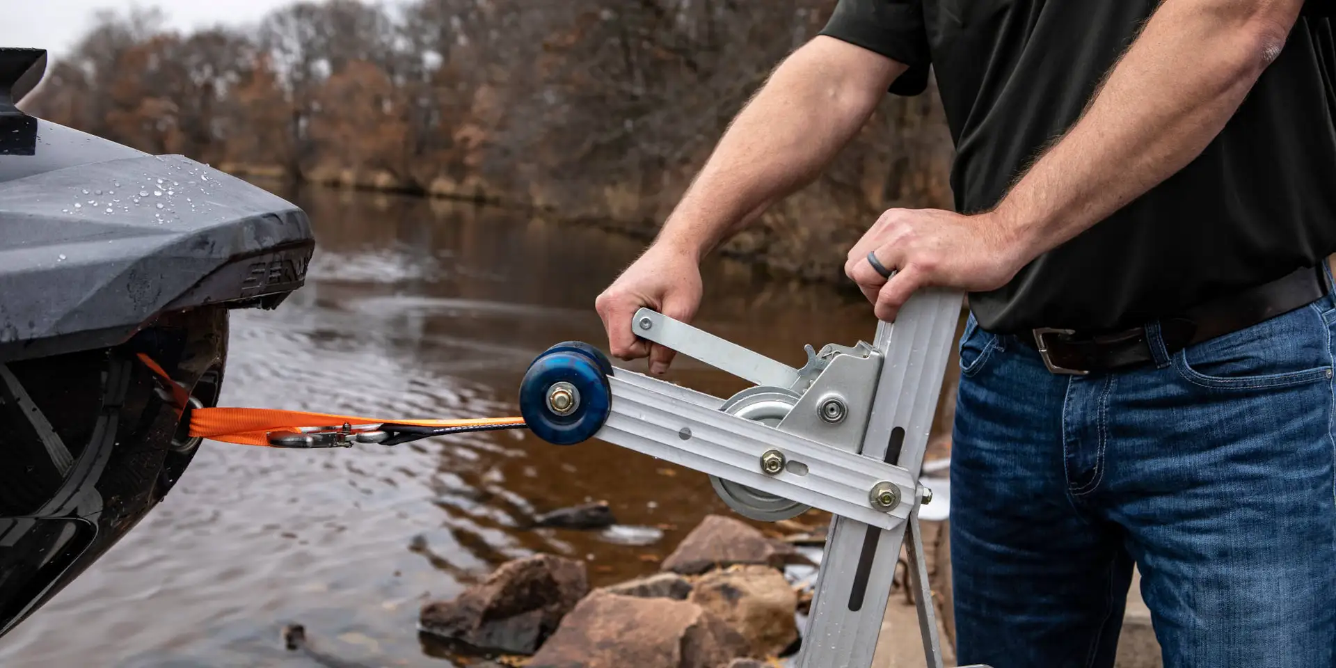 Manual Hand Winch Cranking Boat