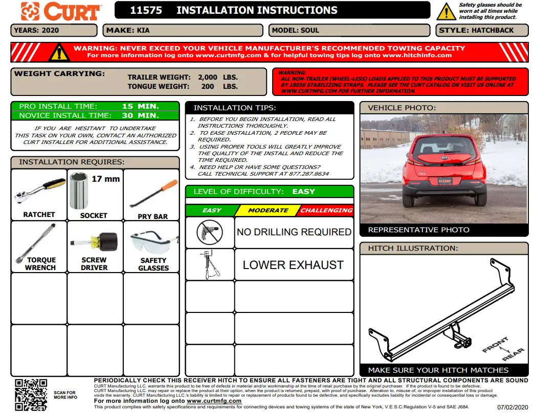 CURT 1155 2020 Kia Soul Hitch Installation